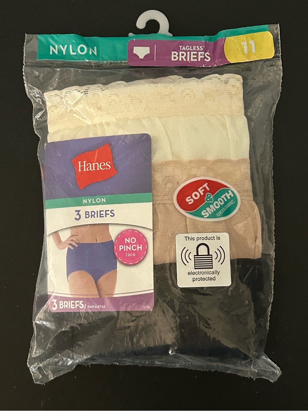 NIP HANES NYLON BRIEFS LACE WAIST COTTON LINER 3 PACK WOMEN'S S1ZE 11
